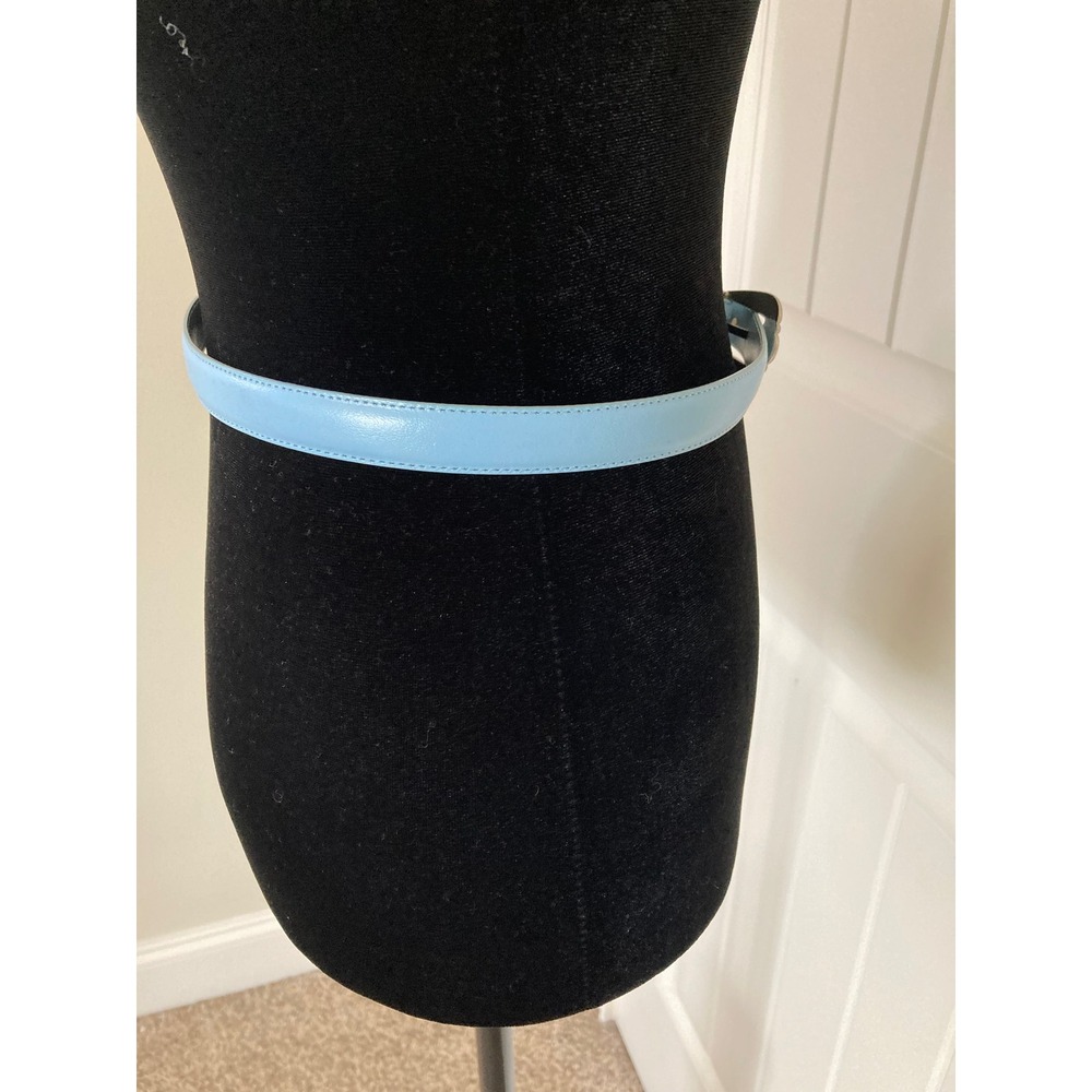 Beacon Hill Sky Blue Semi-Aniline Leather Skinny Belt Silver Western Buckle L - Picture 5 of 13